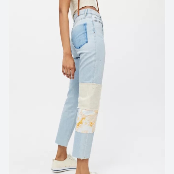 Urban Outfitters BDG Patchwork Jeans High Rise Slim Straight Denim Floral Patch - Picture 5 of 13
